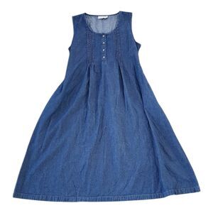Vermont Country Store Denim Pintuck Jumper Woman's 1X Sleeveless Blue